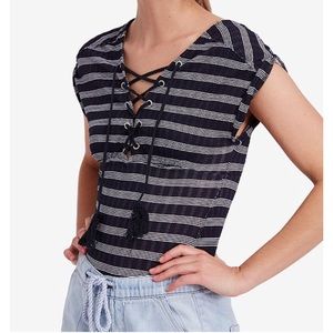 Free People Sail Out Striped Lace-Up Top